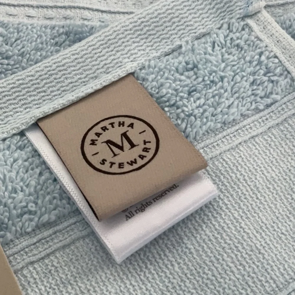 Martha Stewart set of 2 hygrocotton bath towels. Color is Angel Falls blue.